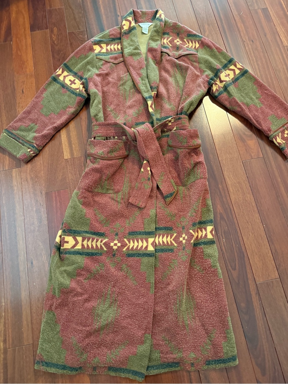 Orvis Men’s Wrap Bathrobe Size M Western Aztec 80 Cotton 20 Poly Warm - Picture 2 of 12
